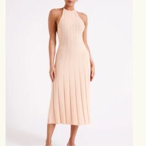 MESHKI ADRIENNE HALTER DRESS IN APRICOT (ONLY WORN ONCE)